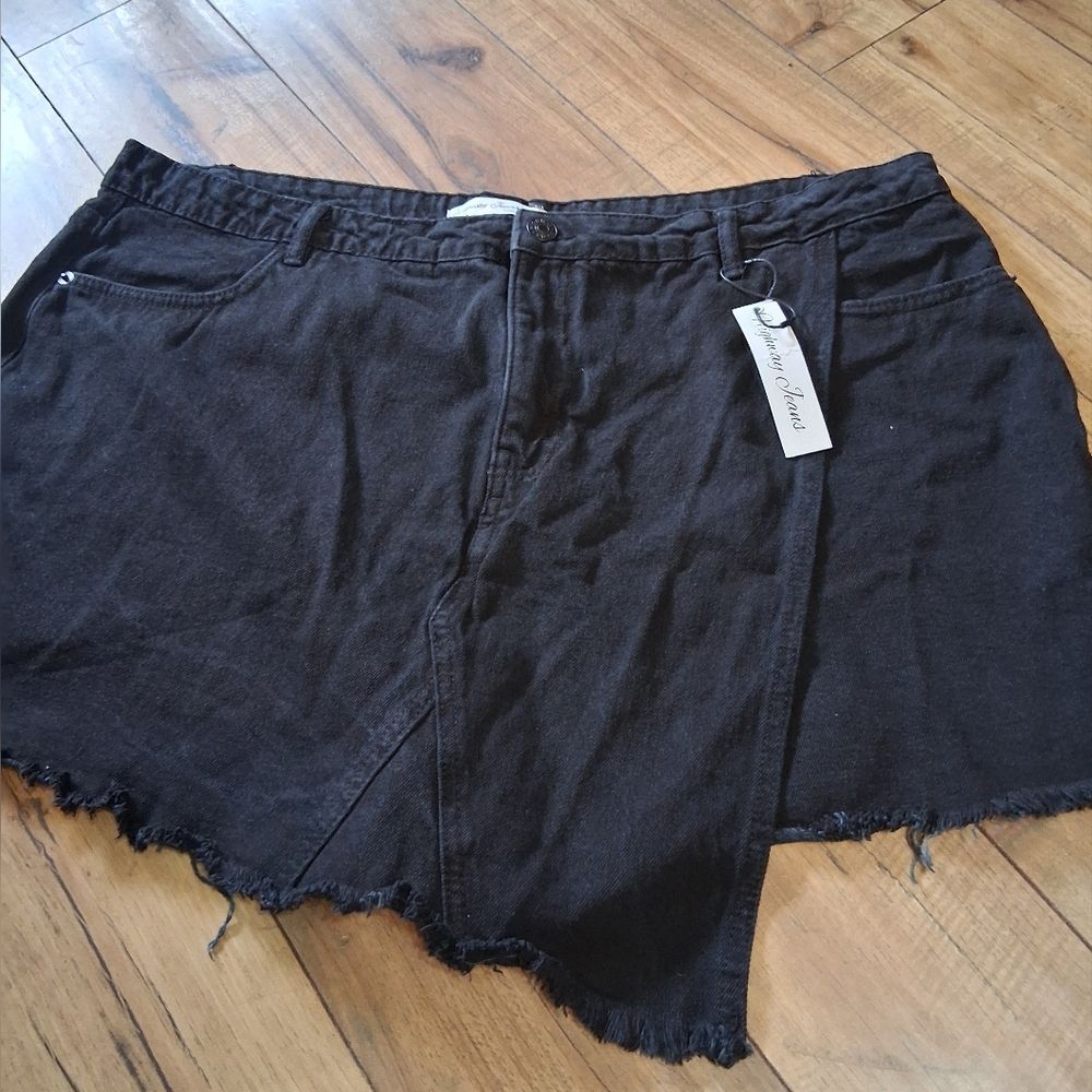 Highway Jeans Womens Skort Size 20W Black Denim Distressed Raw Hem Cotton New - Picture 4 of 7